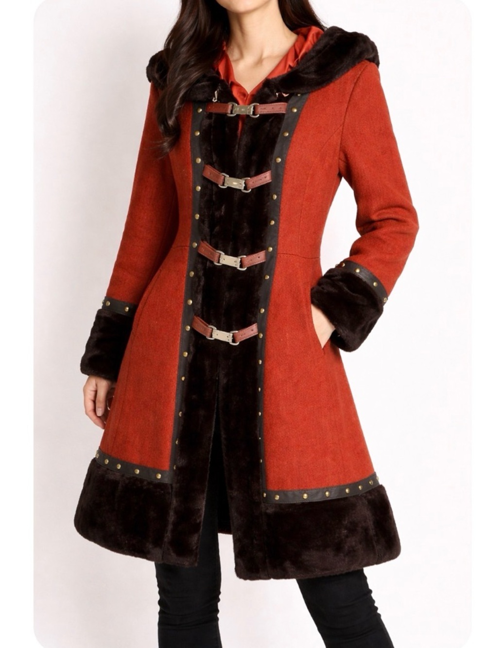 Vintage rust orange brown faux fur coat steampunk gothic bohemian ren fair est M